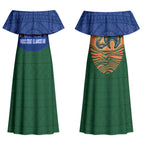 Torres Strait Islanders Day Traditional Dhari Headdress Couples Matching Off Shoulder Maxi Dress and Long Sleeve Button Shirt Indigenous Australian Tribal Weaving Pattern Culture