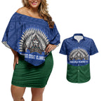 Torres Strait Islanders Day Traditional Dhari Headdress Couples Matching Off Shoulder Short Dress and Hawaiian Shirt Indigenous Australian Tribal Weaving Pattern Culture