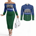 Torres Strait Islanders Day Traditional Dhari Headdress Couples Matching Off The Shoulder Long Sleeve Dress and Long Sleeve Button Shirt Indigenous Australian Tribal Weaving Pattern Culture