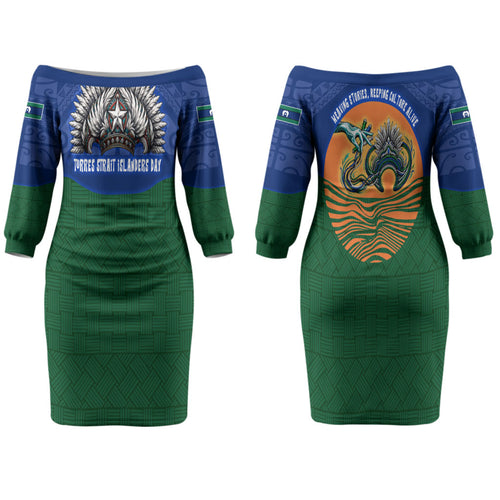 Torres Strait Islanders Day Traditional Dhari Headdress Couples Matching Off The Shoulder Long Sleeve Dress and Long Sleeve Button Shirt Indigenous Australian Tribal Weaving Pattern Culture