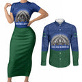 Torres Strait Islanders Day Traditional Dhari Headdress Couples Matching Short Sleeve Bodycon Dress and Long Sleeve Button Shirt Indigenous Australian Tribal Weaving Pattern Culture