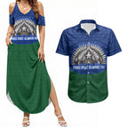 Torres Strait Islanders Day Traditional Dhari Headdress Couples Matching Summer Maxi Dress and Hawaiian Shirt Indigenous Australian Tribal Weaving Pattern Culture