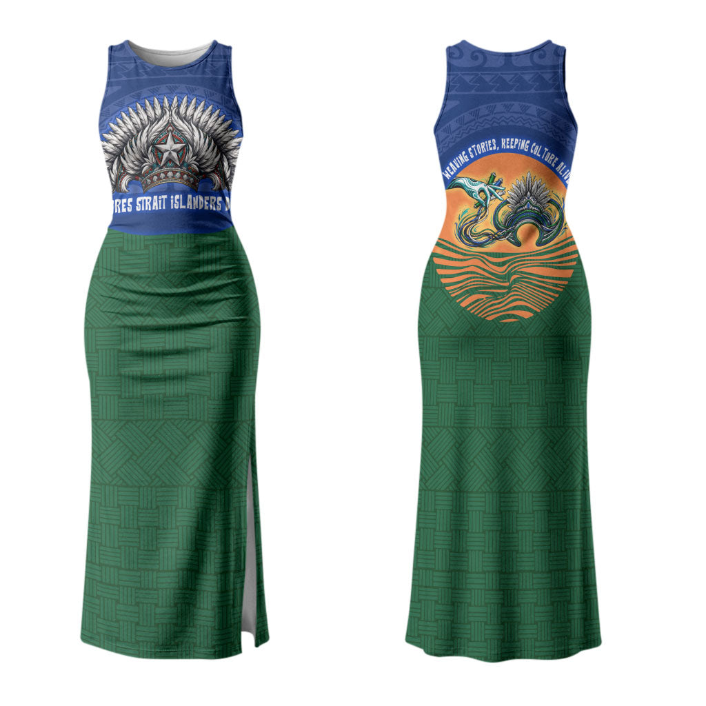 Torres Strait Islanders Day Traditional Dhari Headdress Couples Matching Tank Maxi Dress and Hawaiian Shirt Indigenous Australian Tribal Weaving Pattern Culture