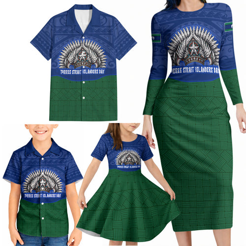 Torres Strait Islanders Day Traditional Dhari Headdress Family Matching Long Sleeve Bodycon Dress and Hawaiian Shirt Indigenous Australian Tribal Weaving Pattern Culture