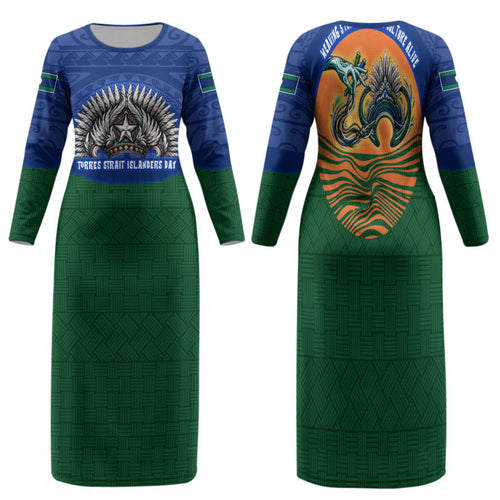Torres Strait Islanders Day Traditional Dhari Headdress Family Matching Long Sleeve Bodycon Dress and Hawaiian Shirt Indigenous Australian Tribal Weaving Pattern Culture