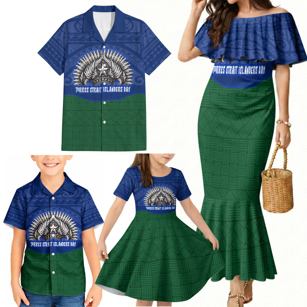 Torres Strait Islanders Day Traditional Dhari Headdress Family Matching Mermaid Dress and Hawaiian Shirt Indigenous Australian Tribal Weaving Pattern Culture