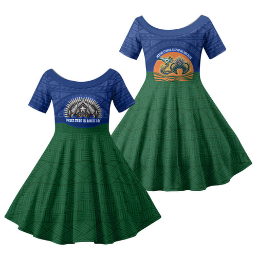 Torres Strait Islanders Day Traditional Dhari Headdress Family Matching Off Shoulder Maxi Dress and Hawaiian Shirt Indigenous Australian Tribal Weaving Pattern Culture