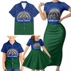 Torres Strait Islanders Day Traditional Dhari Headdress Family Matching Short Sleeve Bodycon Dress and Hawaiian Shirt Indigenous Australian Tribal Weaving Pattern Culture
