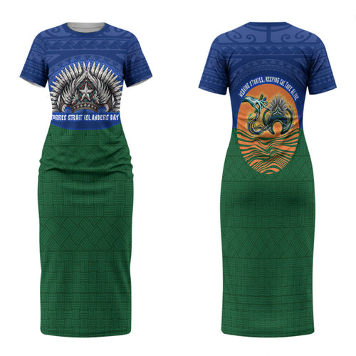 Torres Strait Islanders Day Traditional Dhari Headdress Family Matching Short Sleeve Bodycon Dress and Hawaiian Shirt Indigenous Australian Tribal Weaving Pattern Culture