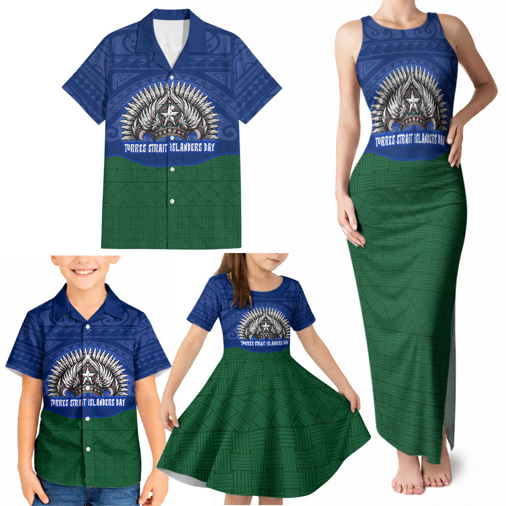 Torres Strait Islanders Day Traditional Dhari Headdress Family Matching Tank Maxi Dress and Hawaiian Shirt Indigenous Australian Tribal Weaving Pattern Culture