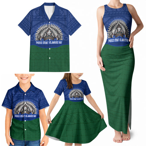 Torres Strait Islanders Day Traditional Dhari Headdress Family Matching Tank Maxi Dress and Hawaiian Shirt Indigenous Australian Tribal Weaving Pattern Culture