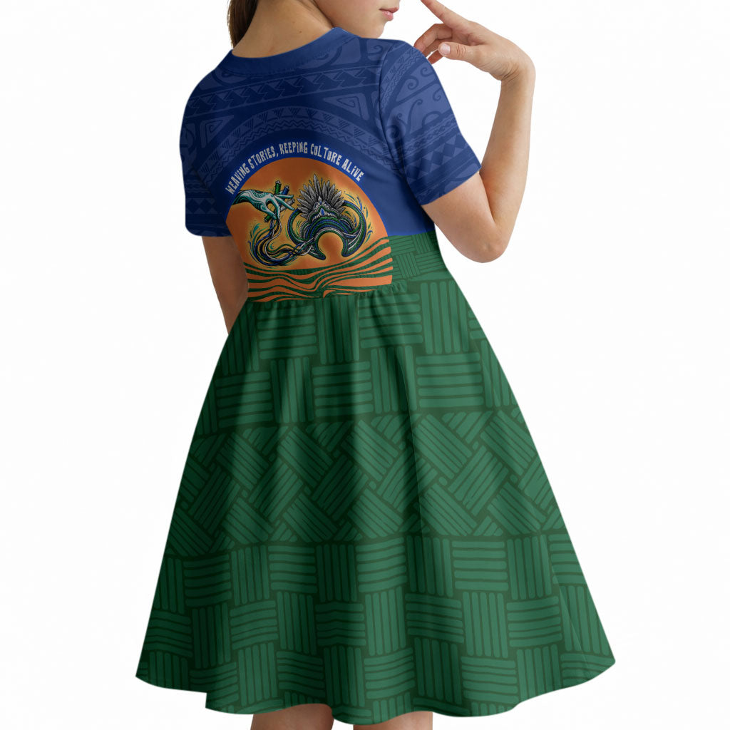 Torres Strait Islanders Day Traditional Dhari Headdress Kid Short Sleeve Dress Indigenous Australian Tribal Weaving Pattern Culture