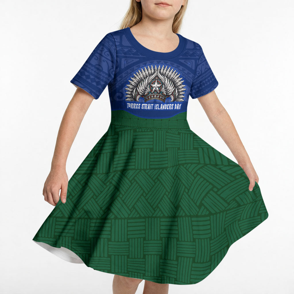 Torres Strait Islanders Day Traditional Dhari Headdress Kid Short Sleeve Dress Indigenous Australian Tribal Weaving Pattern Culture