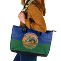 Torres Strait Islanders Day Traditional Dhari Headdress Leather Tote Bag Indigenous Australian Tribal Weaving Pattern Culture