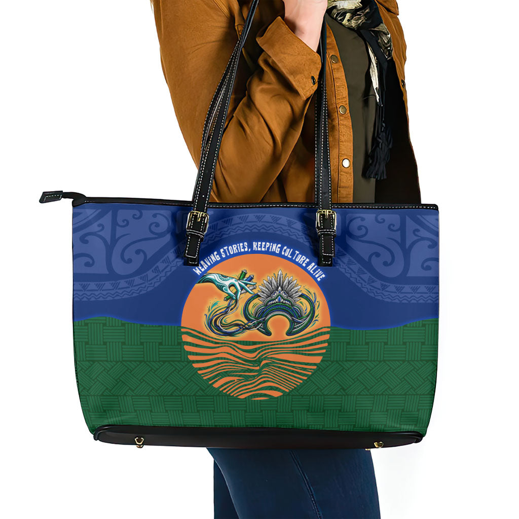 Torres Strait Islanders Day Traditional Dhari Headdress Leather Tote Bag Indigenous Australian Tribal Weaving Pattern Culture