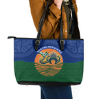 Torres Strait Islanders Day Traditional Dhari Headdress Leather Tote Bag Indigenous Australian Tribal Weaving Pattern Culture
