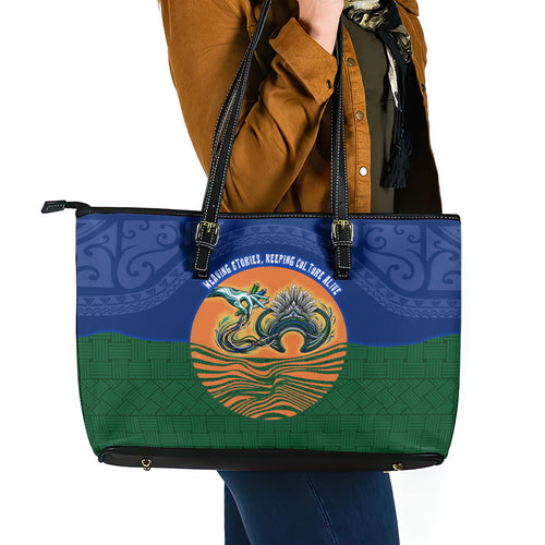 Torres Strait Islanders Day Traditional Dhari Headdress Leather Tote Bag Indigenous Australian Tribal Weaving Pattern Culture