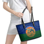 Torres Strait Islanders Day Traditional Dhari Headdress Leather Tote Bag Indigenous Australian Tribal Weaving Pattern Culture