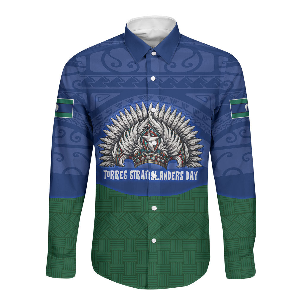 Torres Strait Islanders Day Traditional Dhari Headdress Long Sleeve Button Shirt Indigenous Australian Tribal Weaving Pattern Culture