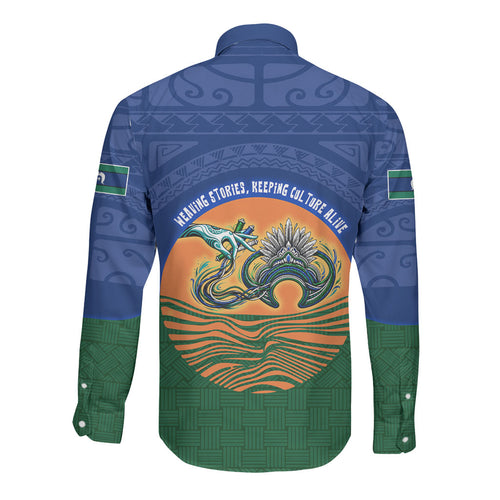 Torres Strait Islanders Day Traditional Dhari Headdress Long Sleeve Button Shirt Indigenous Australian Tribal Weaving Pattern Culture