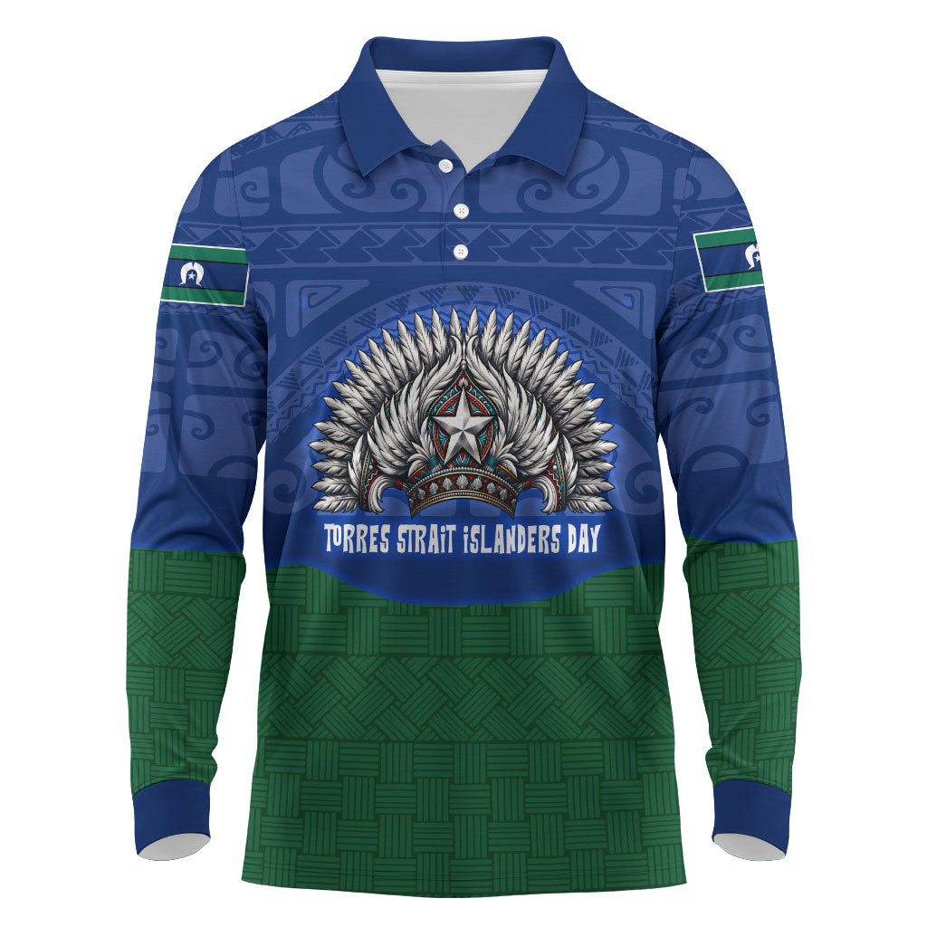 Torres Strait Islanders Day Traditional Dhari Headdress Long Sleeve Polo Shirt Indigenous Australian Tribal Weaving Pattern Culture