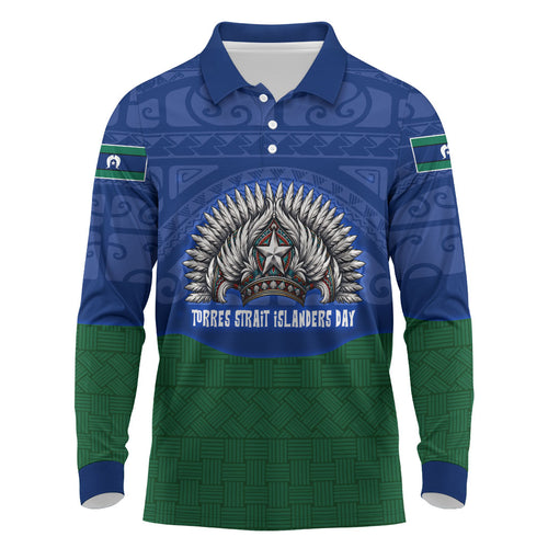 Torres Strait Islanders Day Traditional Dhari Headdress Long Sleeve Polo Shirt Indigenous Australian Tribal Weaving Pattern Culture