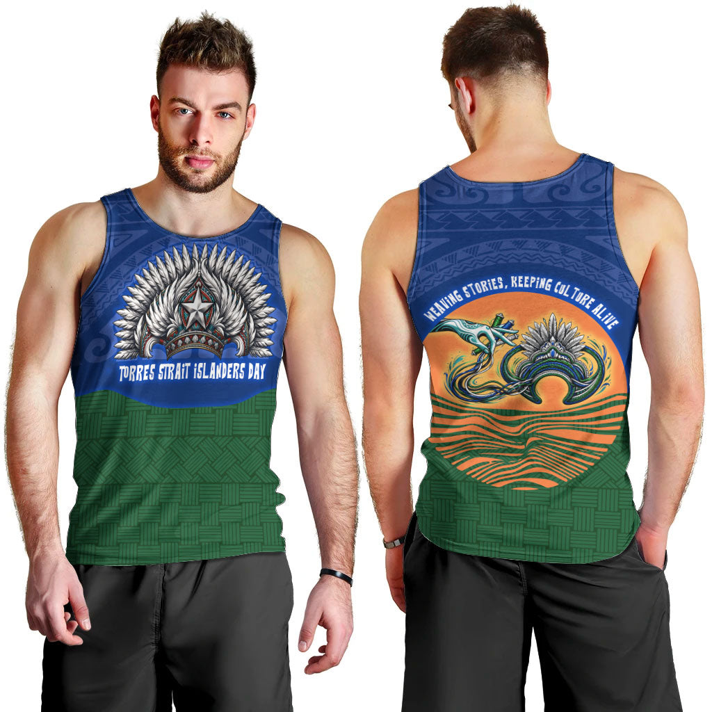 Torres Strait Islanders Day Traditional Dhari Headdress Men Tank Top Indigenous Australian Tribal Weaving Pattern Culture
