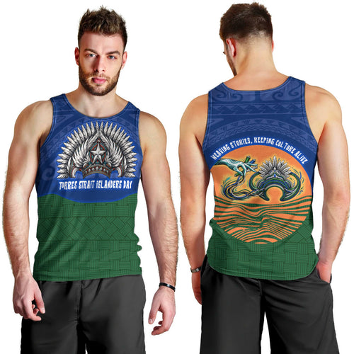 Torres Strait Islanders Day Traditional Dhari Headdress Men Tank Top Indigenous Australian Tribal Weaving Pattern Culture