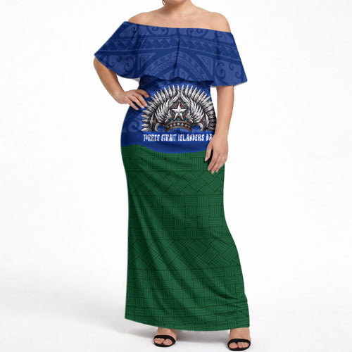 Torres Strait Islanders Day Traditional Dhari Headdress Off Shoulder Maxi Dress Indigenous Australian Tribal Weaving Pattern Culture