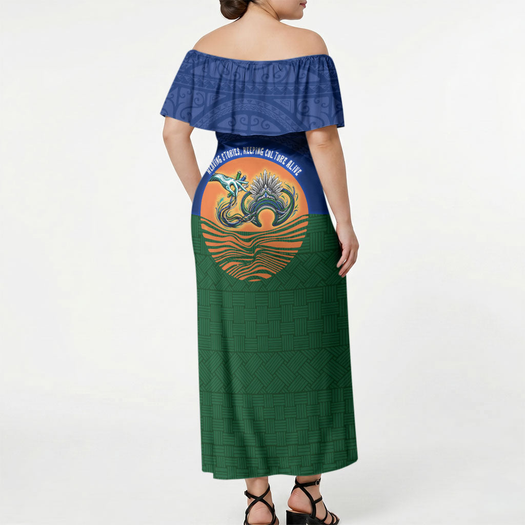 Torres Strait Islanders Day Traditional Dhari Headdress Off Shoulder Maxi Dress Indigenous Australian Tribal Weaving Pattern Culture