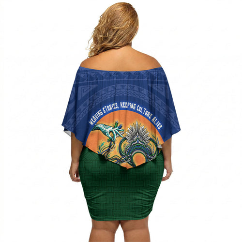 Torres Strait Islanders Day Traditional Dhari Headdress Off Shoulder Short Dress Indigenous Australian Tribal Weaving Pattern Culture