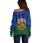 Torres Strait Islanders Day Traditional Dhari Headdress Off Shoulder Sweater Indigenous Australian Tribal Weaving Pattern Culture
