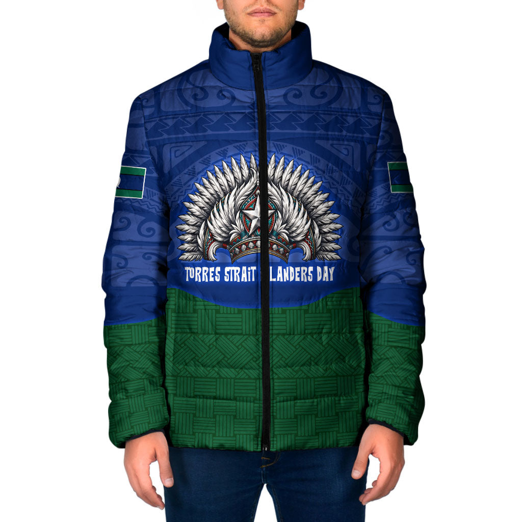 Torres Strait Islanders Day Traditional Dhari Headdress Padded Jacket Indigenous Australian Tribal Weaving Pattern Culture