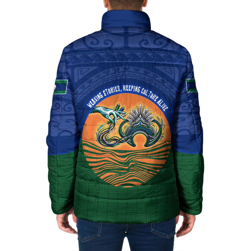 Torres Strait Islanders Day Traditional Dhari Headdress Padded Jacket Indigenous Australian Tribal Weaving Pattern Culture