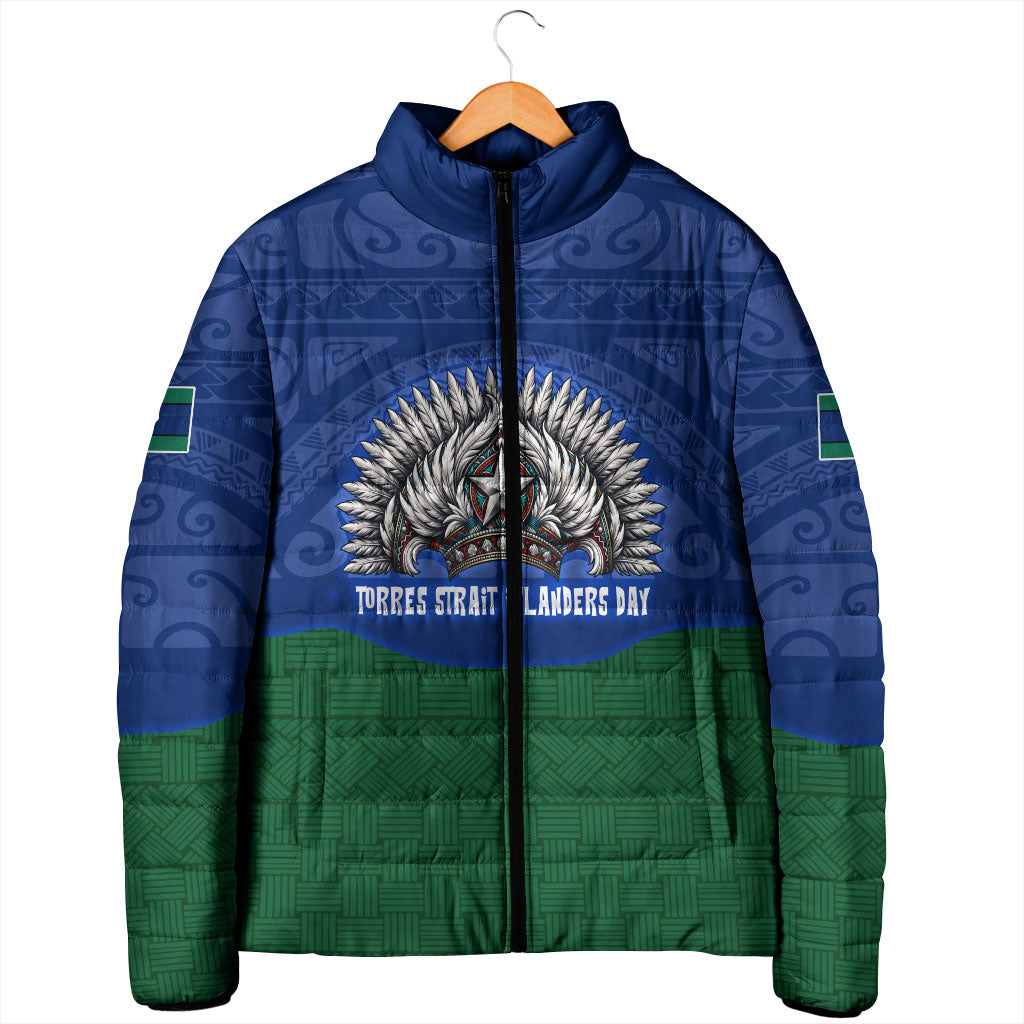 Torres Strait Islanders Day Traditional Dhari Headdress Padded Jacket Indigenous Australian Tribal Weaving Pattern Culture
