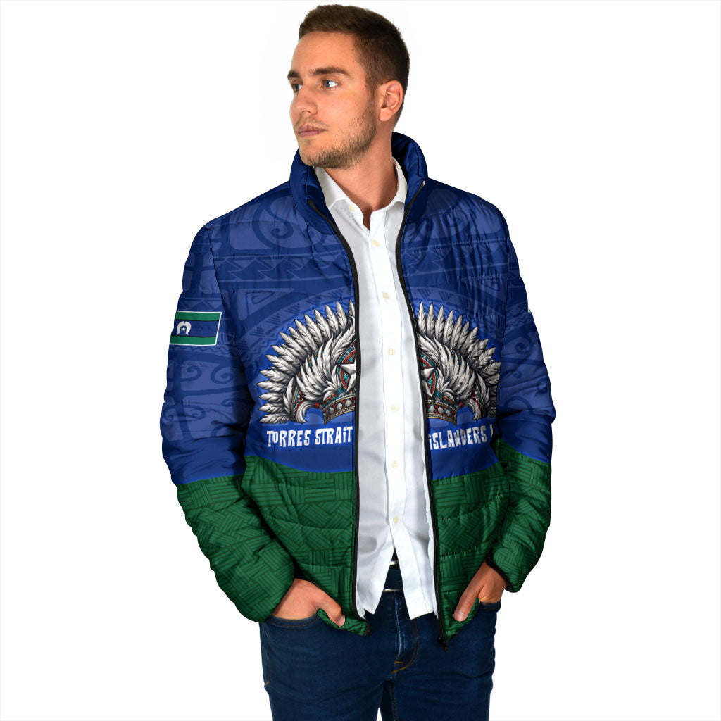 Torres Strait Islanders Day Traditional Dhari Headdress Padded Jacket Indigenous Australian Tribal Weaving Pattern Culture