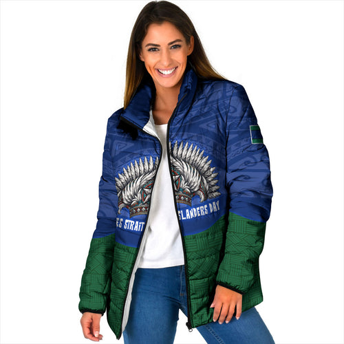 Torres Strait Islanders Day Traditional Dhari Headdress Padded Jacket Indigenous Australian Tribal Weaving Pattern Culture