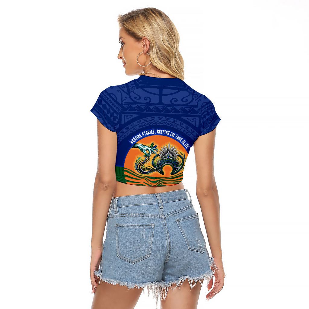 Torres Strait Islanders Day Traditional Dhari Headdress Raglan Cropped T Shirt Indigenous Australian Tribal Weaving Pattern Culture