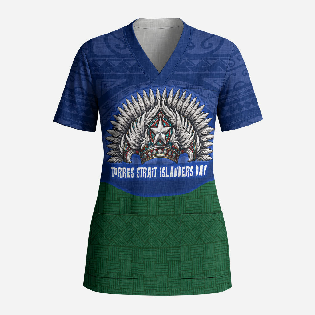 Torres Strait Islanders Day Traditional Dhari Headdress Scrub Top Indigenous Australian Tribal Weaving Pattern Culture