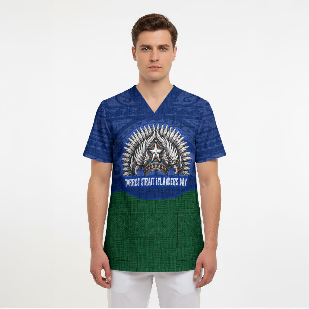 Torres Strait Islanders Day Traditional Dhari Headdress Scrub Top Indigenous Australian Tribal Weaving Pattern Culture