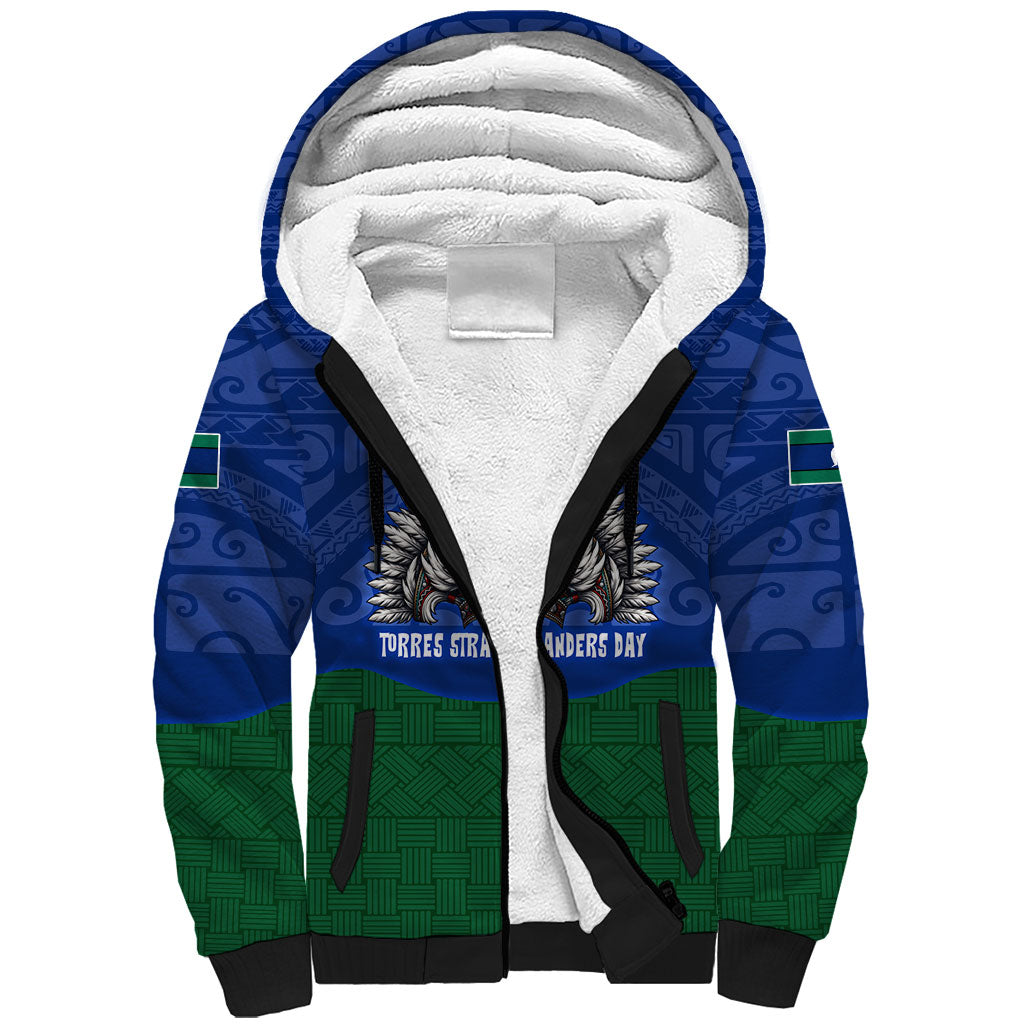 Torres Strait Islanders Day Traditional Dhari Headdress Sherpa Hoodie Indigenous Australian Tribal Weaving Pattern Culture