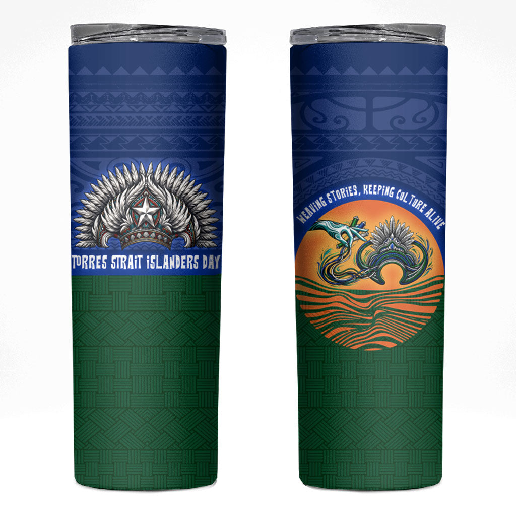 Torres Strait Islanders Day Traditional Dhari Headdress Skinny Tumbler Indigenous Australian Tribal Weaving Pattern Culture