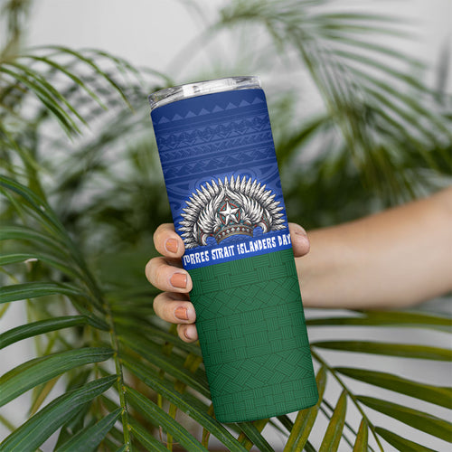 Torres Strait Islanders Day Traditional Dhari Headdress Skinny Tumbler Indigenous Australian Tribal Weaving Pattern Culture