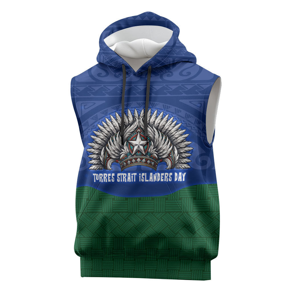 Torres Strait Islanders Day Traditional Dhari Headdress Sleeveless Hoodie Indigenous Australian Tribal Weaving Pattern Culture