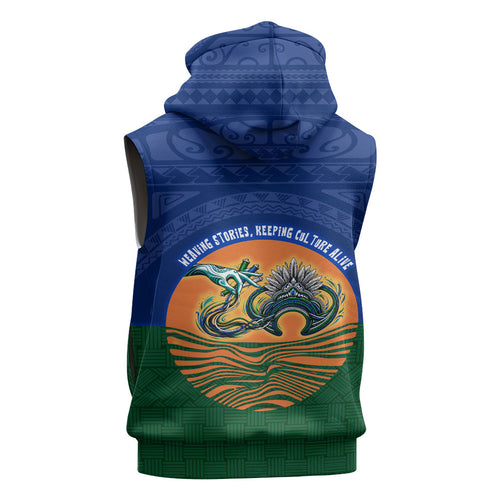 Torres Strait Islanders Day Traditional Dhari Headdress Sleeveless Hoodie Indigenous Australian Tribal Weaving Pattern Culture