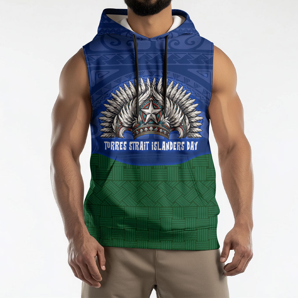 Torres Strait Islanders Day Traditional Dhari Headdress Sleeveless Hoodie Indigenous Australian Tribal Weaving Pattern Culture