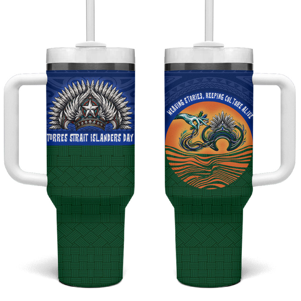 Torres Strait Islanders Day Traditional Dhari Headdress Tumbler With Handle Indigenous Australian Tribal Weaving Pattern Culture