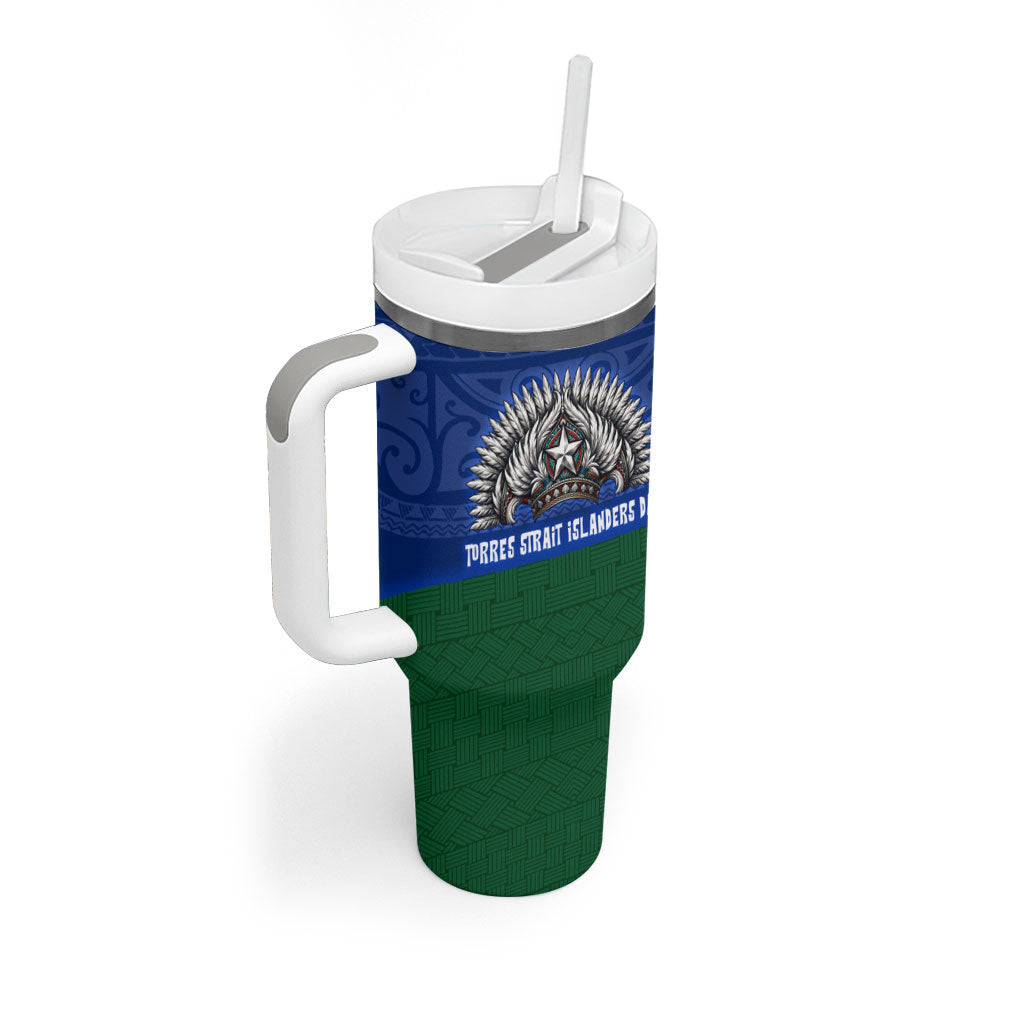 Torres Strait Islanders Day Traditional Dhari Headdress Tumbler With Handle Indigenous Australian Tribal Weaving Pattern Culture