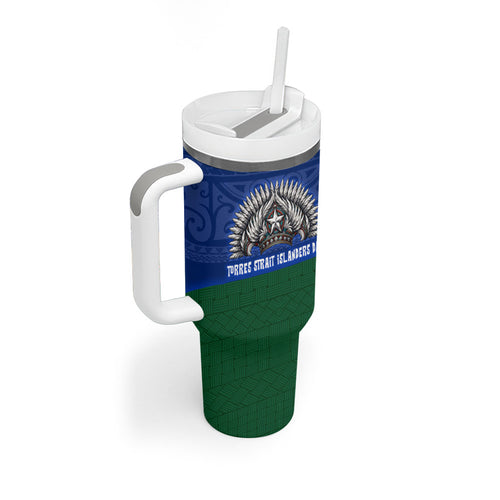 Torres Strait Islanders Day Traditional Dhari Headdress Tumbler With Handle Indigenous Australian Tribal Weaving Pattern Culture