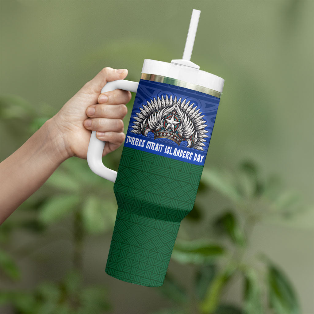 Torres Strait Islanders Day Traditional Dhari Headdress Tumbler With Handle Indigenous Australian Tribal Weaving Pattern Culture